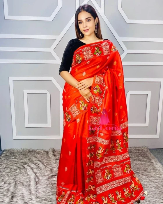 Semi Moslin Silk saree  TS-5017 (red putul)