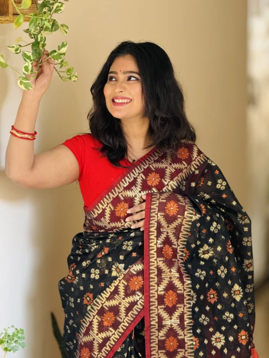 টেনসেল জরি জামদানী শাড়ি Code-Jm-4102