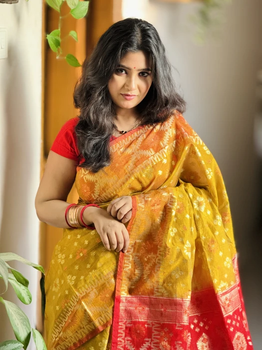 টেনসেল জরি জামদানী শাড়ি Code-Jm-4108