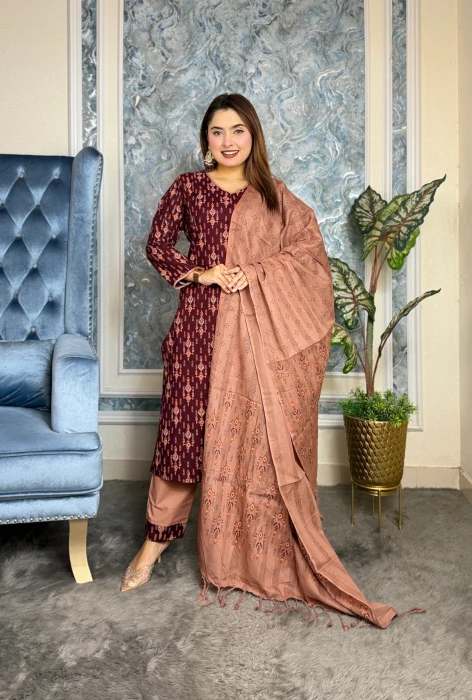 প্রিমিয়াম স্লাব কটন থ্রিপিস code-2405