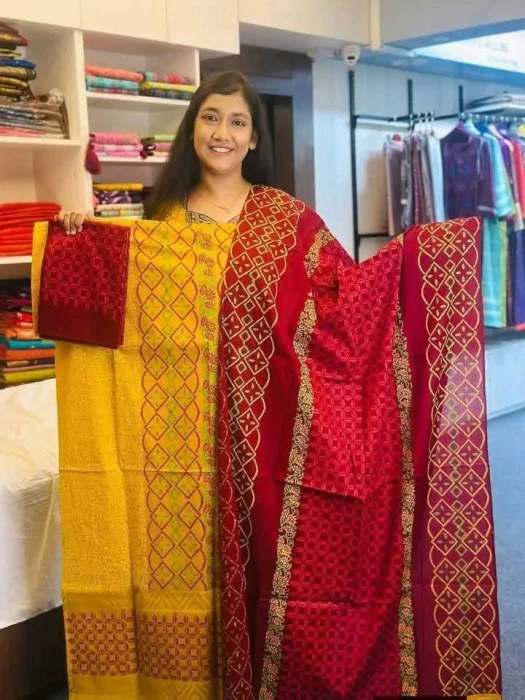 Primium Cotton unstiched Block Print Three pcs-BT-1003