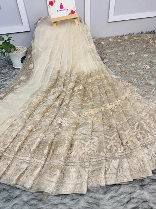 Indiaz অর্গাঞ্জা ফেবিক্সের উপর এম্ব্রয়ডারি কাজ করা