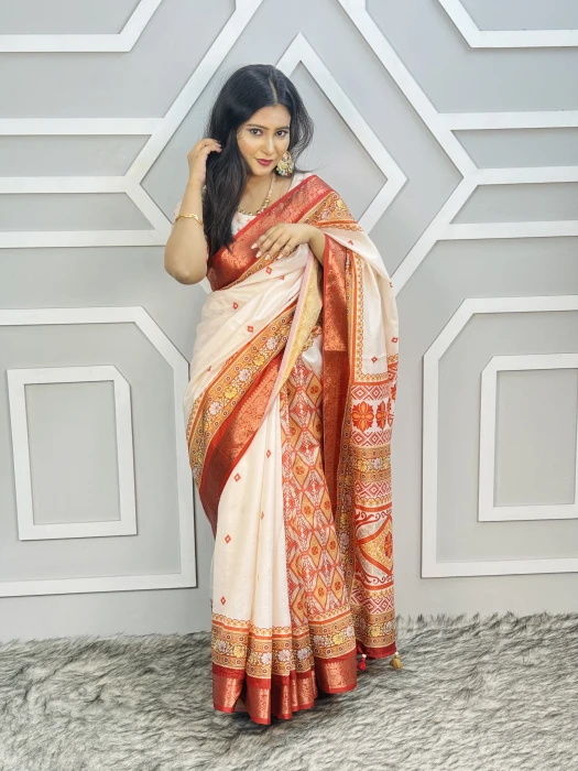 সেমি অর্গাঞ্জা কাতান পাড় সিল্ক শাড়ি TS-7227