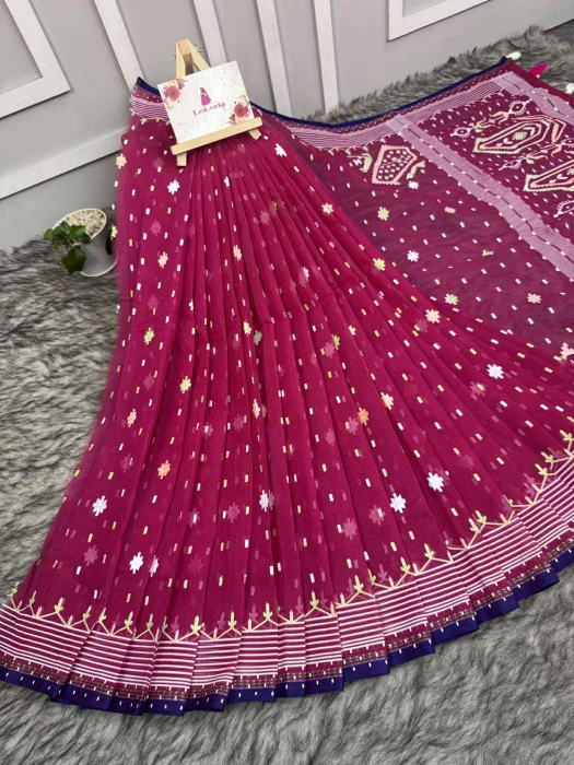 হাফসিল্ক এম্বোস প্রিন্ট শাড়ি RS-4023