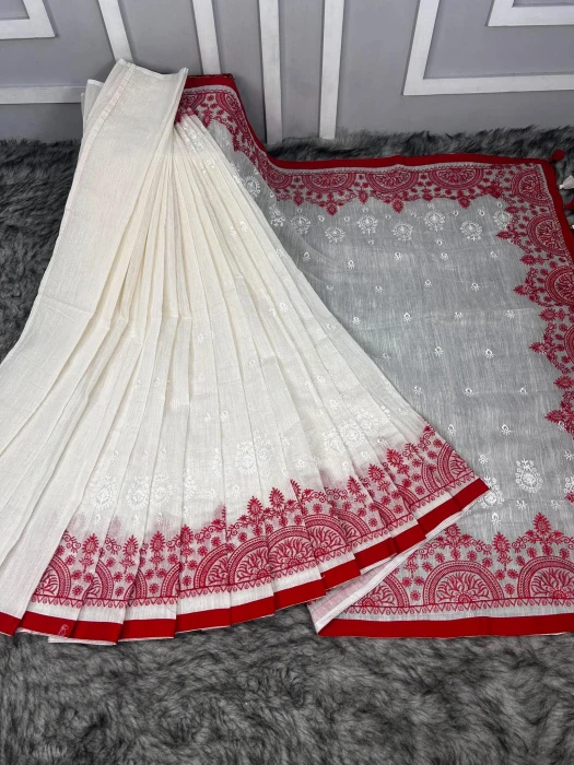 Embroidery khadi Cotton Saree Em-170